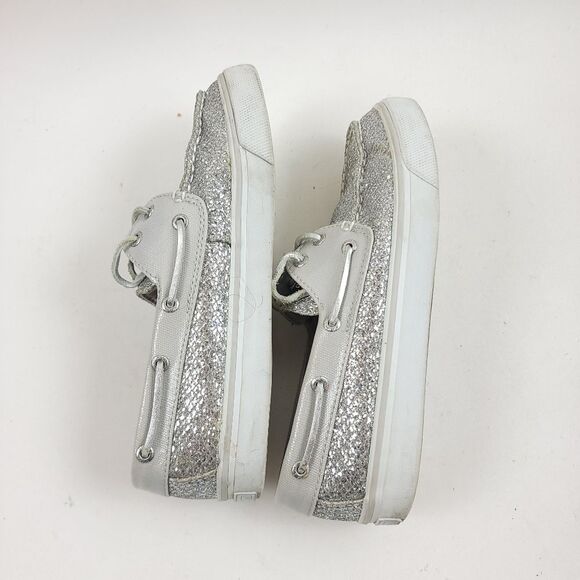 Sperry Top Sider Women's Silver Glitter Sparkle Slip On Boat Size 7M Shoes - Picture 2 of 7